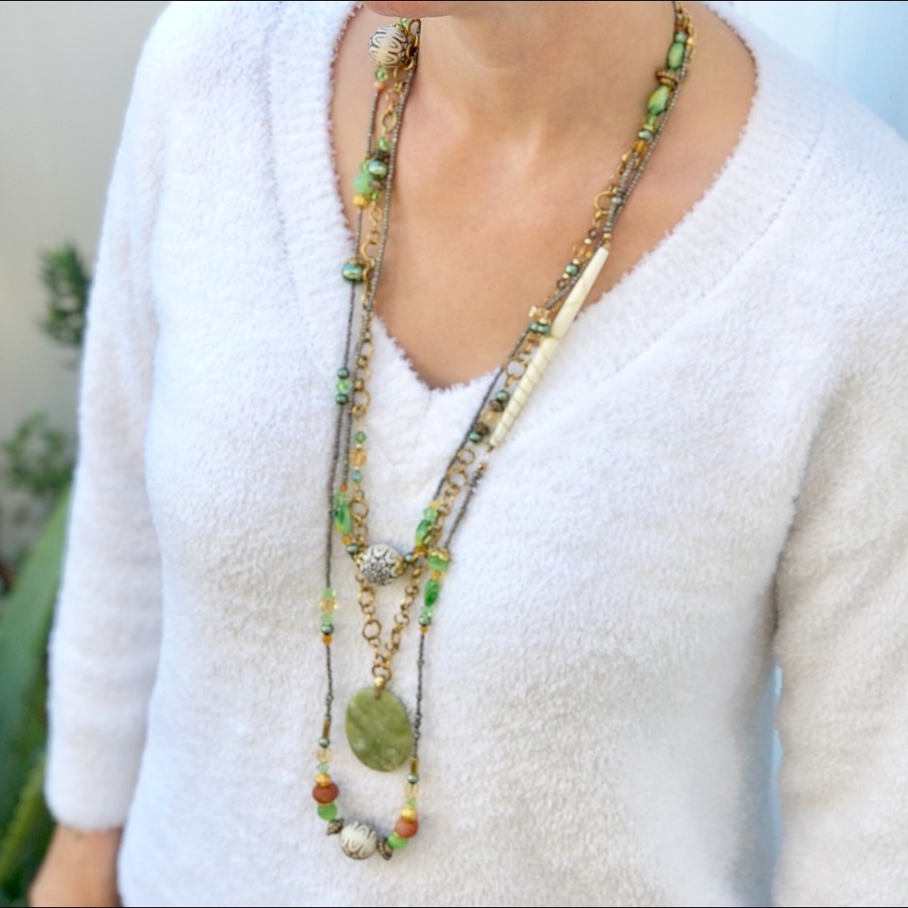 🇺🇸 Earth Necklace, Lg Sage Agate Pendant